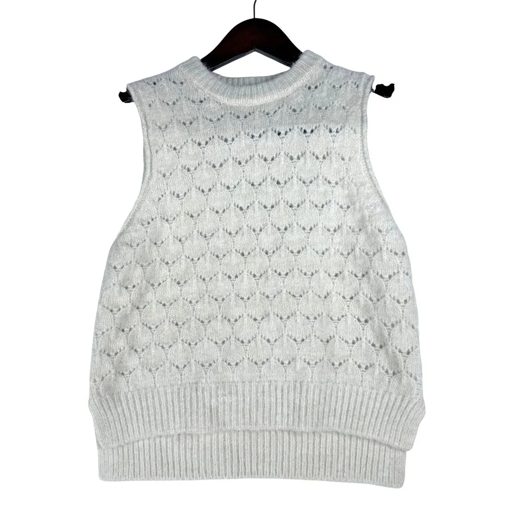 Universal Thread Sweater Vest Women XS Cream Pointelle Knit Cottagecore Preppy